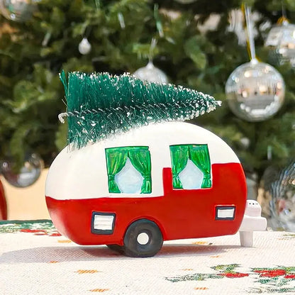 Christmas Truck with Christmas Tree Statue Resin Festival Decorations for Home Bedroom Living Room Christmas Atmosphere Decor Good Vibrations