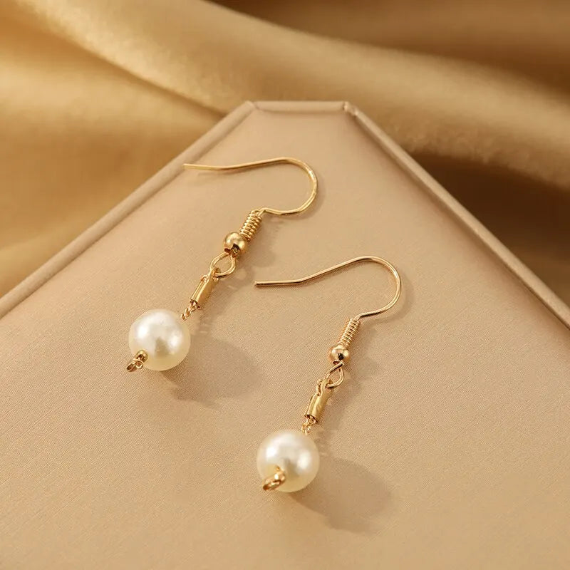 4pcs Gold-color Necklace Earring Bracelet Set Ladies Elegant Imitation-Pearls Collection Temperament Tassel Jewelry Good Vibrations Adult Super Store