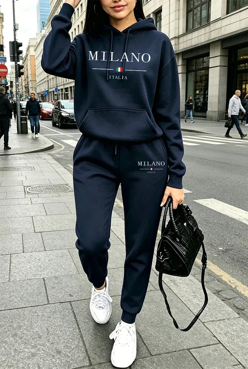 Autumn Winter Womens Outfits Casual Hooded Sweatshirt Outdoors Sports Jogging Woman Clothing Fashion Urban Streets Hoodie Pants Good Vibrations