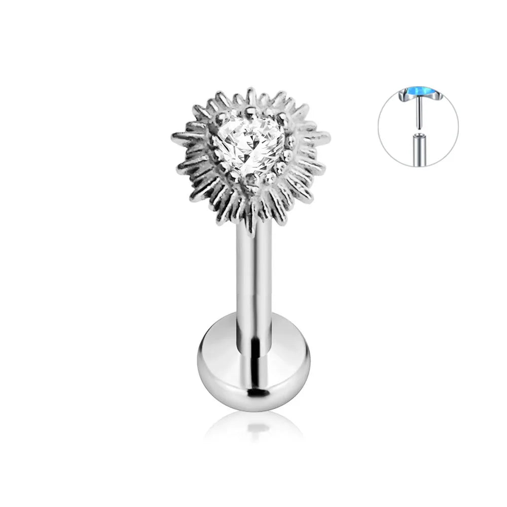 ASTM F136 G23 Titanium Flower Petals Star Heart Butterfly Threadless Piercing Pin Push in Labret Daith Conch Earring 16G 18G 20G Good Vibrations