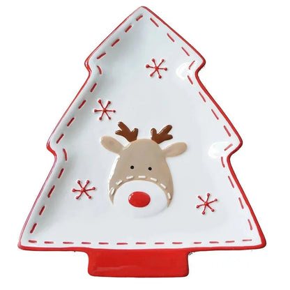 Christmas Hand-painted Ceramic Tableware Set Cute Christmas Steak Plate Embossed Underglaze Color Flat Plate Good Vibrations