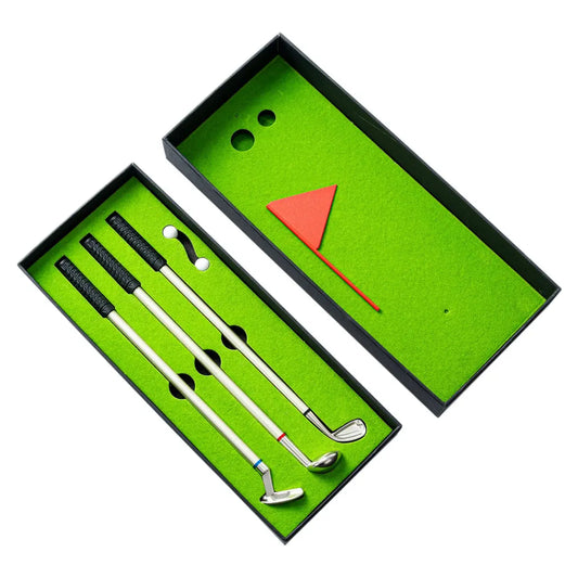 Golf Pen Set Mini Desktop Golf Ball Pen Gift Includes Putting Green 3 Clubs Pen Balls and Flag Desk Games Golf Accessories Good Vibrations