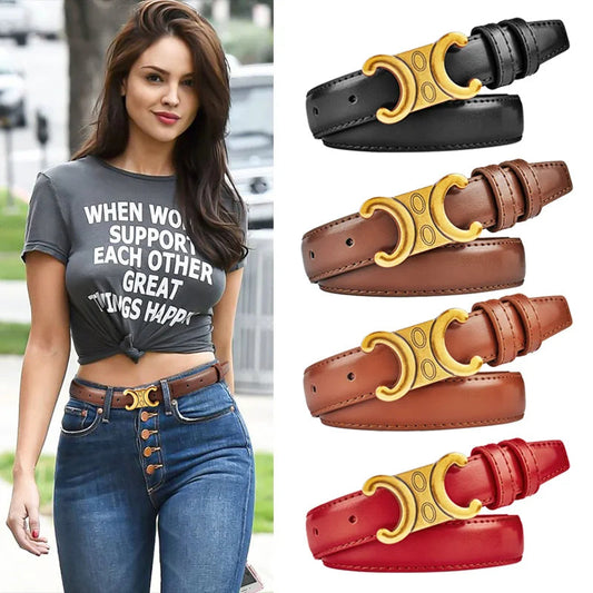 Luxury Women's Belt, Gold Buckle, Genuine Leather Belt, Fashion Style  Match with Jeans, Skirts, Top Quality Belt for Women Good Vibrations