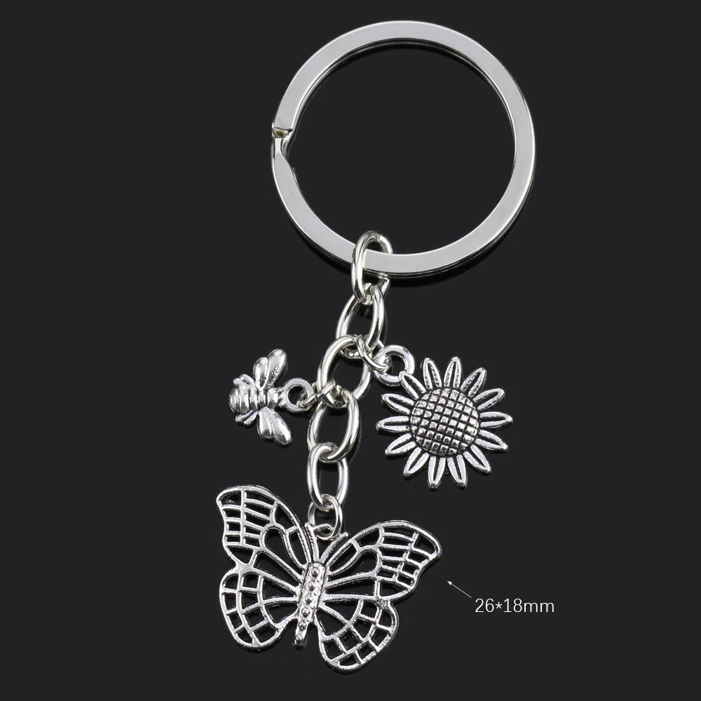 Fashion Animal Women Keychain Car Moon Cat Dog Love Heart Key Chain Friends Gift Jewelry Bag Pendant Wing Evil Eye Angel Turtles Good Vibrations