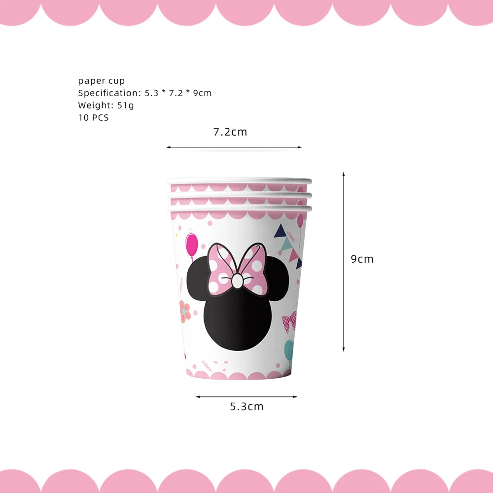 Minnie Mouse Birthday Decoration Disposable Cups Plates Tablecloth Cake Latex Balloon Baby Shower Kids Girls Party Supplies Good Vibrations