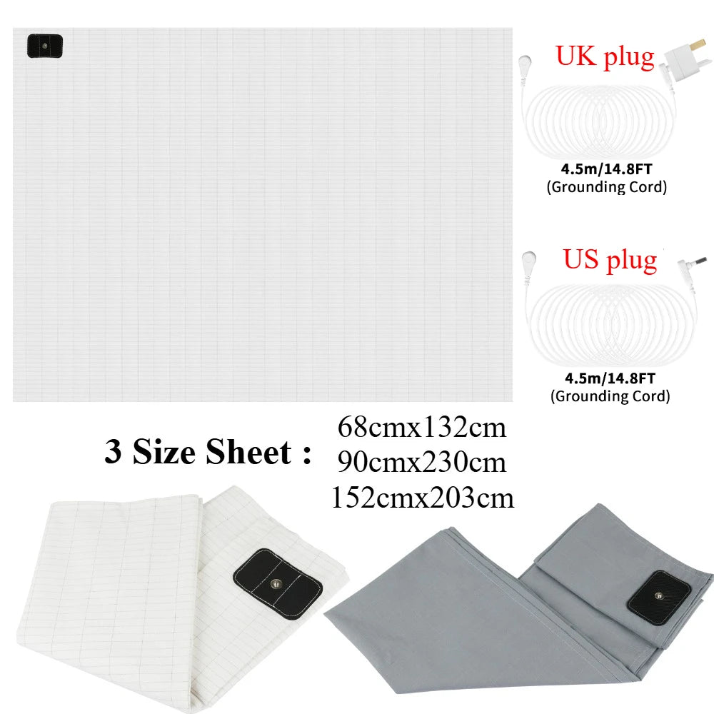 Grounding Bed Sheet US/UK/EU Plug Grounding Mat 10% Silver Fiber & 90% Organic Cotton Natural Healthy Energy Sleep Mat Good Vibrations