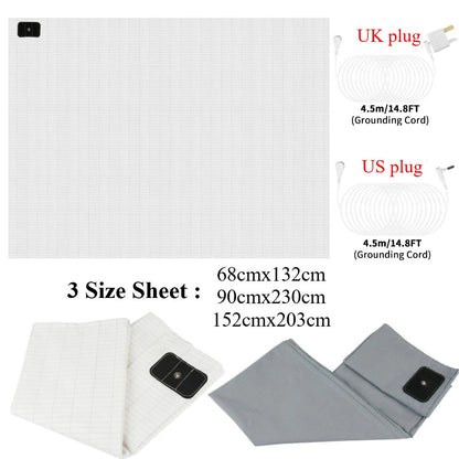 Grounding Bed Sheet US/UK/EU Plug Grounding Mat 10% Silver Fiber & 90% Organic Cotton Natural Healthy Energy Sleep Mat Good Vibrations