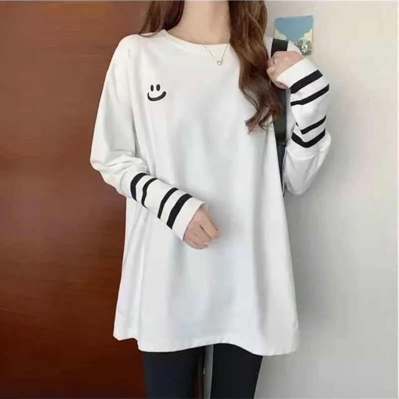 T Shirts Female Long Sleeve Clothes Autumn Tees Spring Top for Women Harajuku Original Causal Luxury Vintage Causal O Pulovers Y Good Vibrations