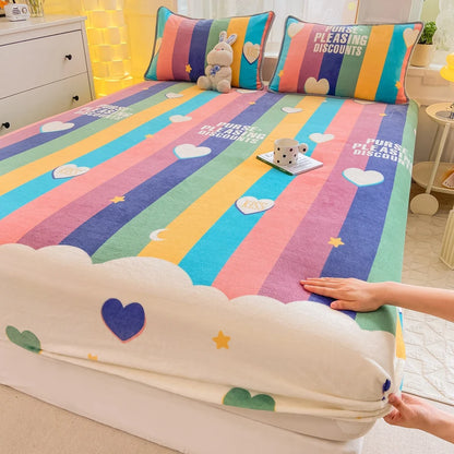 Queen Double Size Bed Sheet Polyester Elastic Fitted Sheet Velvet Soft Flannel Warm Mattress Cover King Full Twin Size Winter