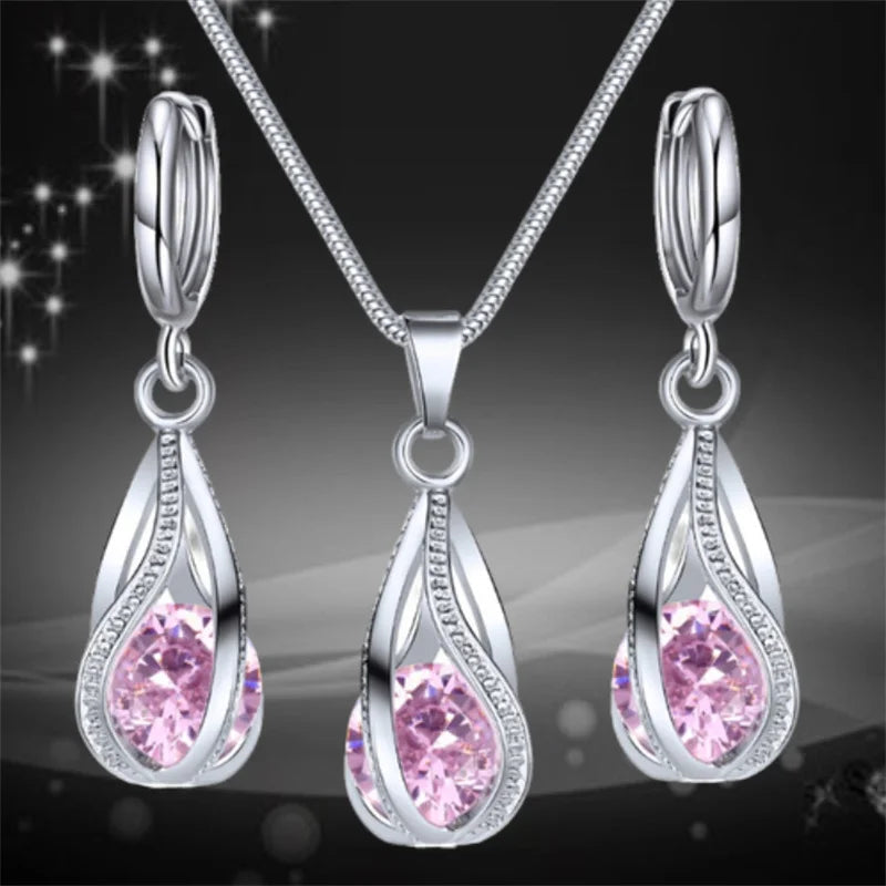 Chic Melody Pendant Necklace & Earrings Set - Glittering Zircon Crystal Jewelry for Women Good Vibrations