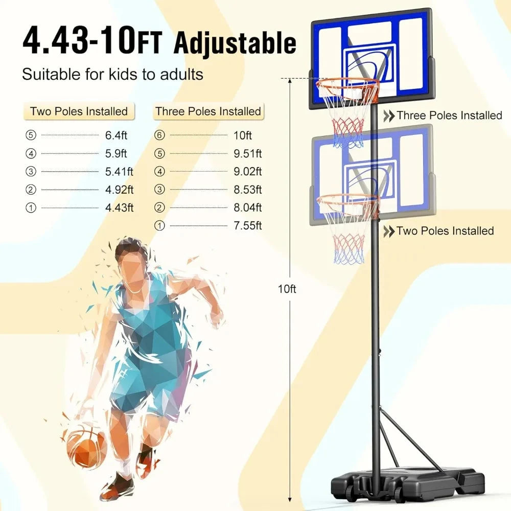Adjustable Basketball Hoop Outdoor 10FT, Basketball Portable Hoops & Goals, 44 Inch Backboard, for Kids, Youth Good Vibrations