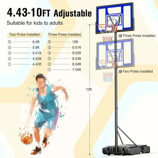 Adjustable Basketball Hoop Outdoor 10FT, Basketball Portable Hoops & Goals, 44 Inch Backboard, for Kids, Youth Good Vibrations