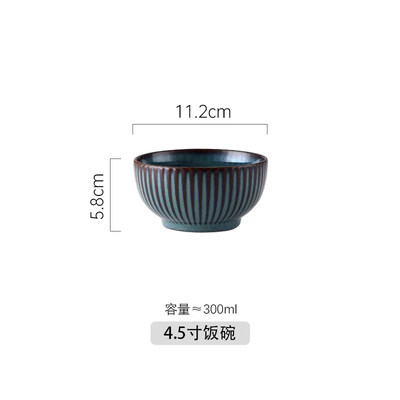 Blue Kiln Glazed Ceramic Plates, Microwaveable Dinner Plates, Round Rice Salad Bowls, Household Tableware Good Vibrations