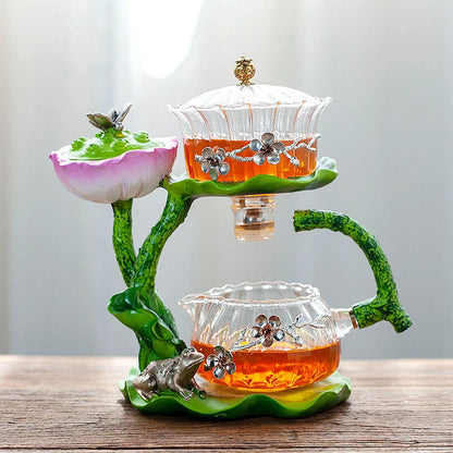 Automatic Tea Set with Heat-Resistant Glass Teapot and Lazy Magnetic Tea Infuser for Home and Office Good Vibrations
