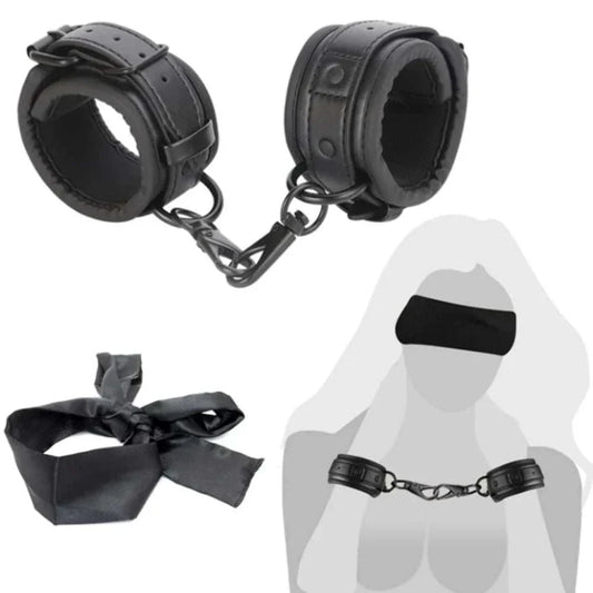 SM erotic leather handcuffs footcuffs BDSM set for couples.