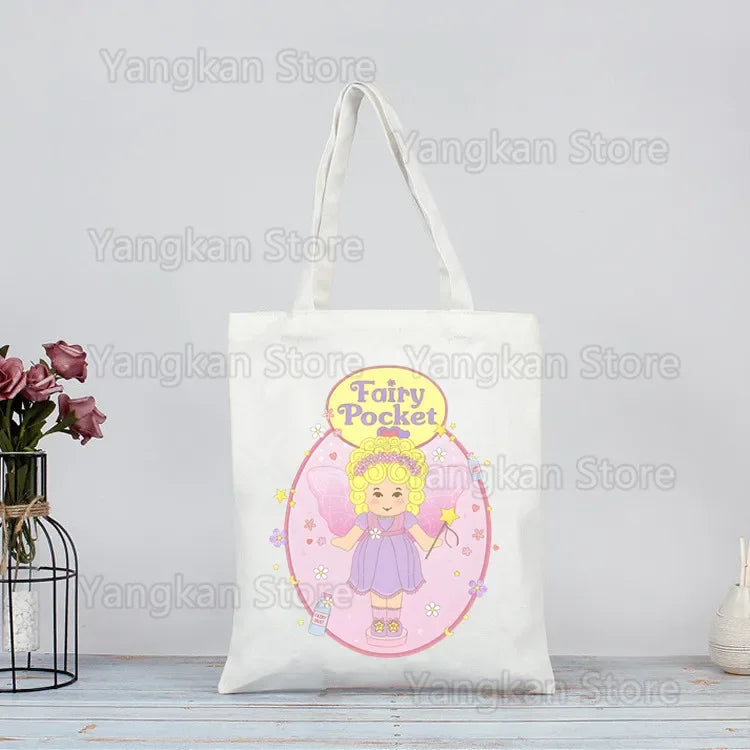 Polly Pocket Print Reusable Shopping Bag Bolsas De Tela Grocery Shopper Shopping Jute Bag Cotton Bag Jute Sacola Reciclaje Good Vibrations