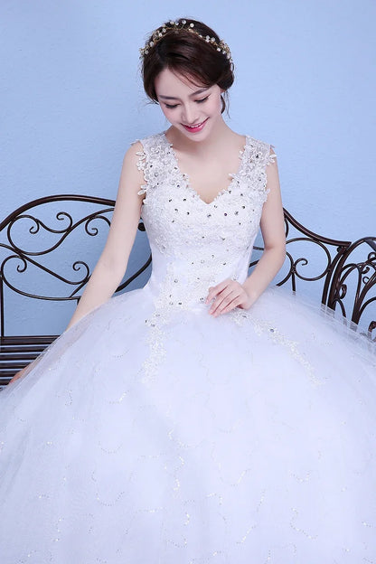 Customized Wedding Dress Bride Simple Lace Up Wedding Dresses Plus Size Princess V-neck Ball Gowns Dresses  Vrstidos De Novia