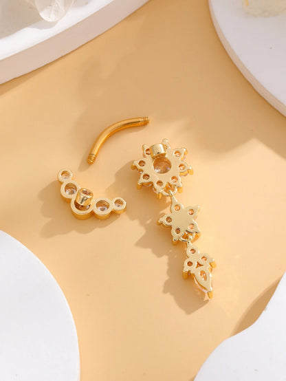 Gold Color Stainless Steel Belly Button Ring Long Dangled Flower CZ Crystal Navel Belly Piercing Rings for Women Sexy Jewelry Good Vibrations Adult Super Store