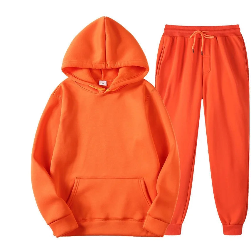 Men's Autumn and Winter New Solid Color Hoodie+pants Two-piece Set Fashionable Casual Sports Set Size S-3XL Men's Tracksuit Good Vibrations