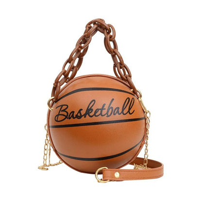 Personality INS Fashion Women Ball Bag Soft PU Leather Round Crossbody Thick Chain Hand Bags And Purses Female Basketball Bag Good Vibrations