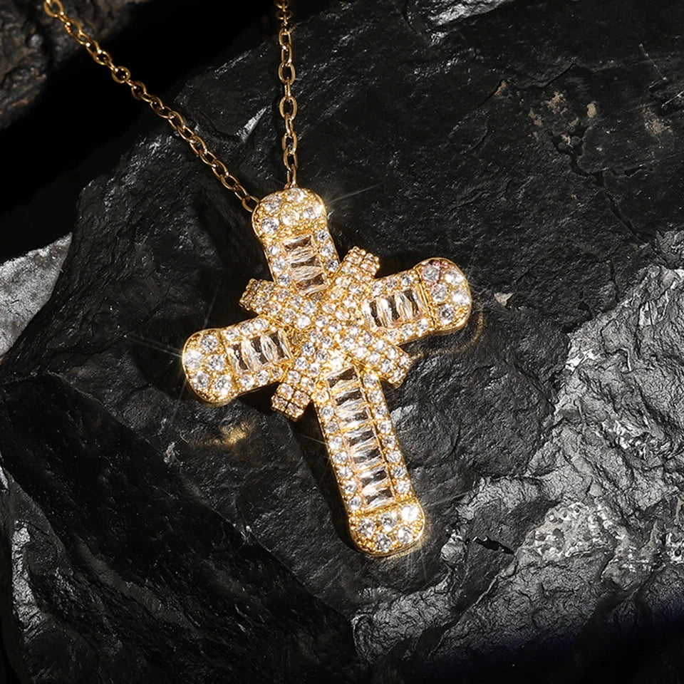 Cross Pendant Necklaces Classical Sparkling CZ Cross Necklace Jewelry Festival Party Daily Gifts For Men Good Vibrations