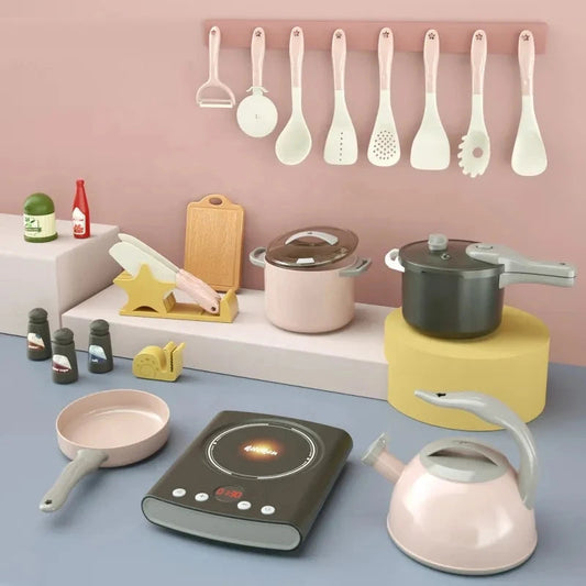 Toy Kitchen for Kids Cooking Utensils Children's Pretend Play Cutting Miniature Food Set Pot Pan Educational Unisex Novel Gift Good Vibrations