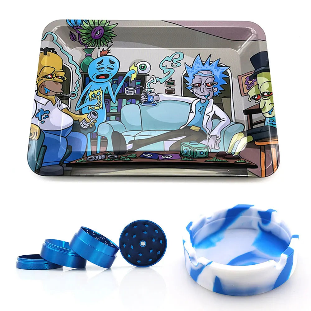 18cmx12.5cm Herb Tobacco Rolling Tray Set Silicone Ashtray Ash Tray 40mm Metal Herbal Grinder Kit Smoking Accessories Good Vibrations Adult Super Store