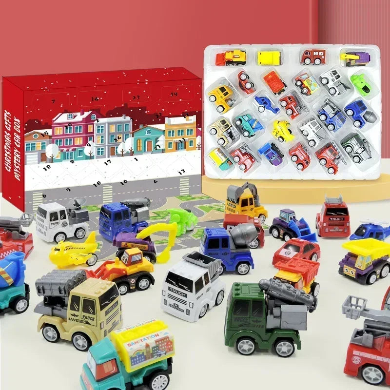 Christmas Advent Calendar Car Toys Military Engineering Fire Truck Car 24 Days Countdown Calendar Gift Box for Kids Xmas Gift Good Vibrations