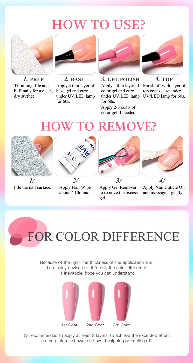 MSRUIOO 6pcs Nude Pink Gel Nail Polish Set Glitter Colorful Semi Permanent UV Gel Kits DIY Nail Art Painting Varnish Manicure Good Vibrations