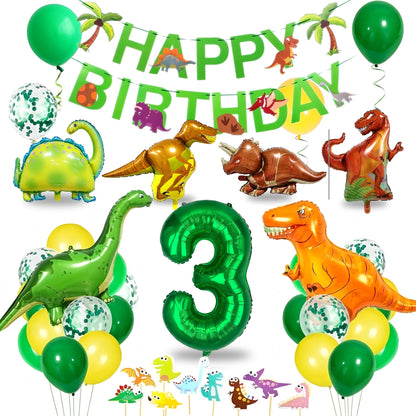 Dinosaur Birthday Party Supplies for Kids Age 2-6, Foil Balloons Set with Banner, Cake Topper, Decorations Kit (Boys & Girls) Good Vibrations