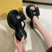 Women's Sandals New Korean Edition Casual Beach Shoes Versatile Thick Sole Shoes Bow Slippers Women's Outwear Summer Good Vibrations