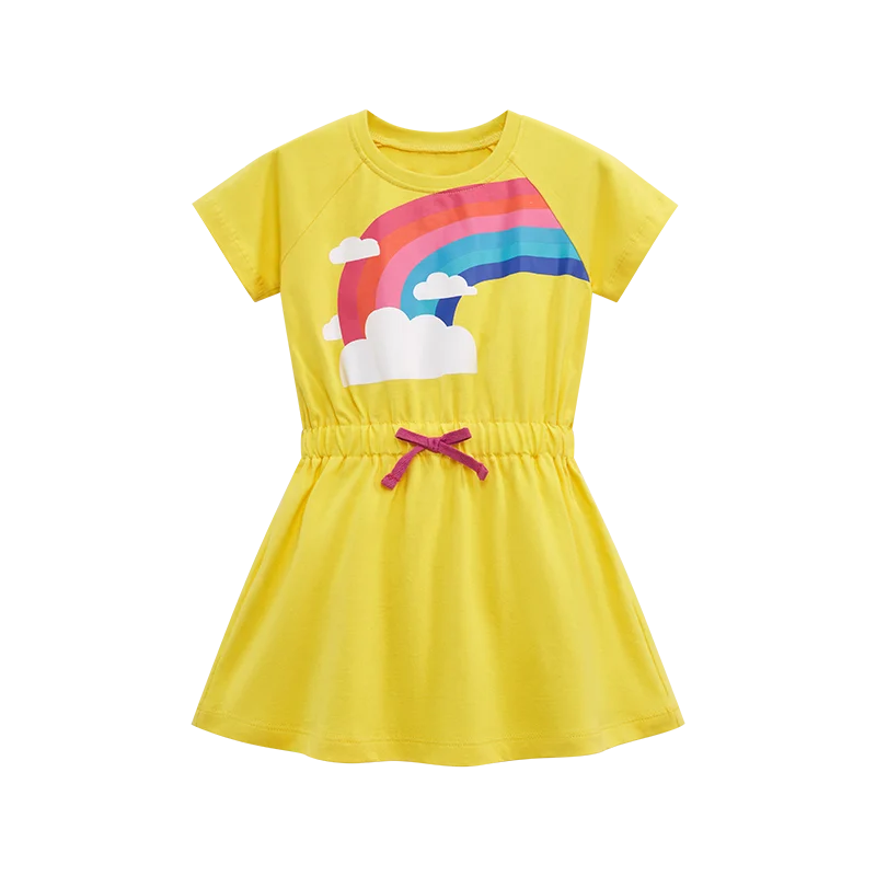 Little maven Baby Girls Summer Casual Clothes Little Genius Pretty Cartoon Dress Kids Soft and Comfort Wear Children's Clothing Good Vibrations