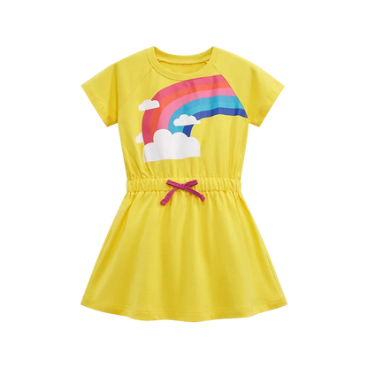 Little maven Baby Girls Summer Casual Clothes Little Genius Pretty Cartoon Dress Kids Soft and Comfort Wear Children's Clothing Good Vibrations