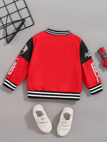 Spring And Autumn Motorcycle Racing Clothing Letter Pattern Printed Red White Black Patchwork Style Trend Outdoor Baby Boy Coat Good Vibrations