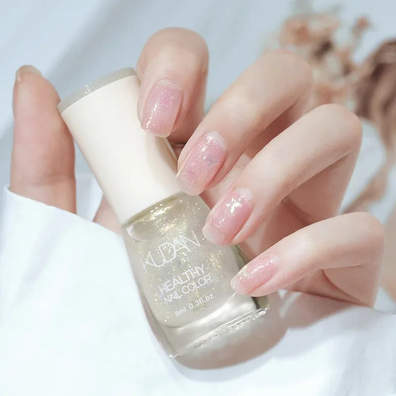 Nail Polish Without Baking Lamp White Fine Glitter Non-baking Non-peel Transparent Shiny Oil Base Coat Nude Nail Polish Good Vibrations
