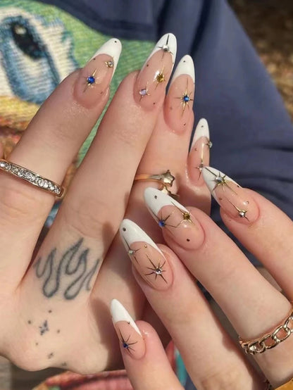 24PCS- white almond fake nails, red love pattern decoration, exquisite elegance, fashion generous, suitable for dating, dinner, Good Vibrations