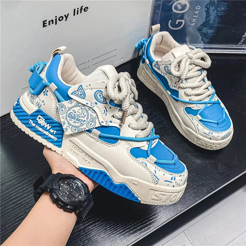 Men's Casual Board Shoes Thick sole Platform Height Increasing Shoes Korean version trend Board shoes Clunky Sneaker Dad Shoes Good Vibrations