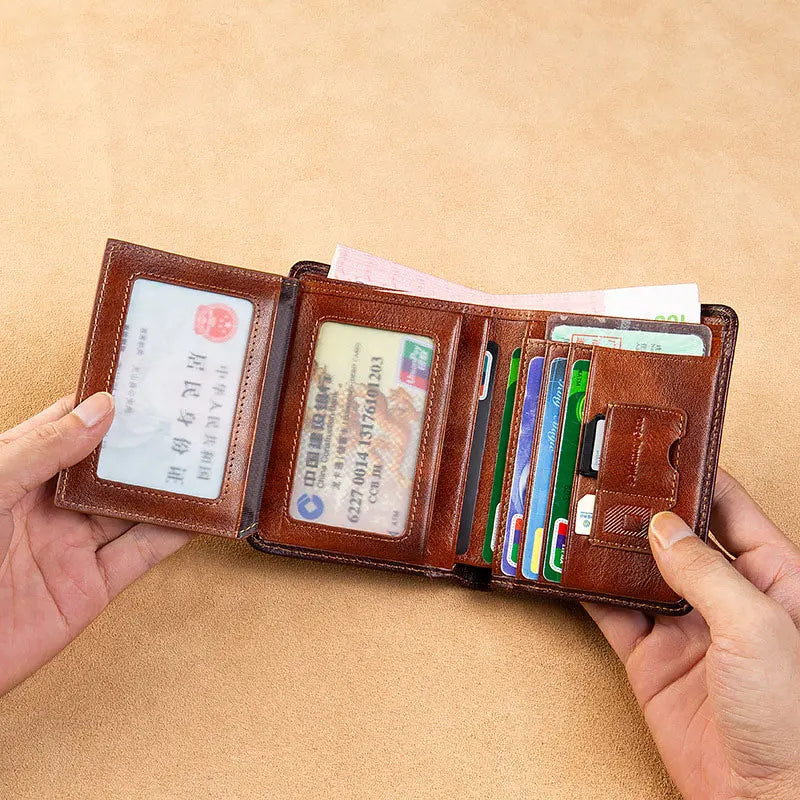 High Quality Genuine Leather Men Wallets Golden Bitcoin Sign Printing Short Card Holder Purse Billfold Men's Wallet BK1003 Good Vibrations