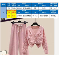 Two Piece Set For Women New In Sweater Matching Sets Korean Sweet Bow Outfit Long Sleeve Cardigan Knitwear Wide Leg Pants Set Good Vibrations