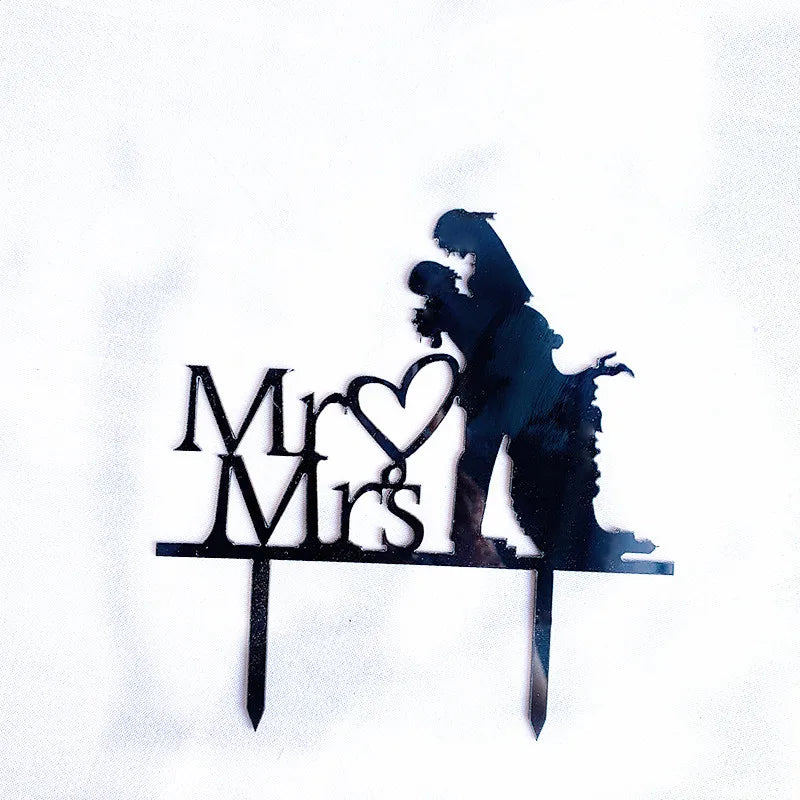 Mrs & Mrs Wedding Party Cake Topper Gold Black Ring Acrylic Wedding Cake Toppers Dessert Decoration Bride Groom Baking Supplies Good Vibrations