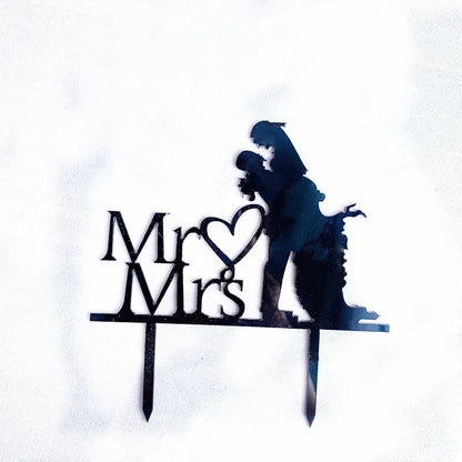 Mrs & Mrs Wedding Party Cake Topper Gold Black Ring Acrylic Wedding Cake Toppers Dessert Decoration Bride Groom Baking Supplies Good Vibrations