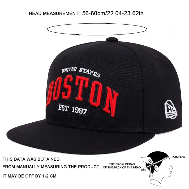 Unisex BOSTON Letter Embroidery Hip-hop Hats Spring Autumn Outdoor Adjustable Casual Baseball Caps Sunscreen Hat Good Vibrations