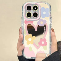 Cute Cartoon Flower Mirror Case for iPhone 15 14 13 Pro Max 12 11 15Pro Love Heart Colorful Make Up Ins Korean Shockproof Cover Good Vibrations