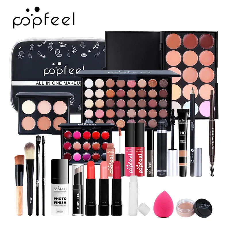 POPFEEL All-in-One Makeup Kit Gift Set with Eyeshadow Palette Foundation Lip Gloss Blush Brushes Eyeliner and More Beauty Gifts Good Vibrations