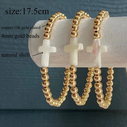 CCGOOD Christian Cross Bracelet for Women Fashion Boho Jewelry Gold Plated 18 K Beads Summer Bracelet Beaded Pulseras Mujer Good Vibrations