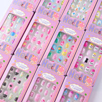24Pcs/box Kids nails for Girl Cartoon Pattern False Nail Cute Child Fake Nails Tips Kawaii Acrylic Artificial Press on Nail+Tool Good Vibrations