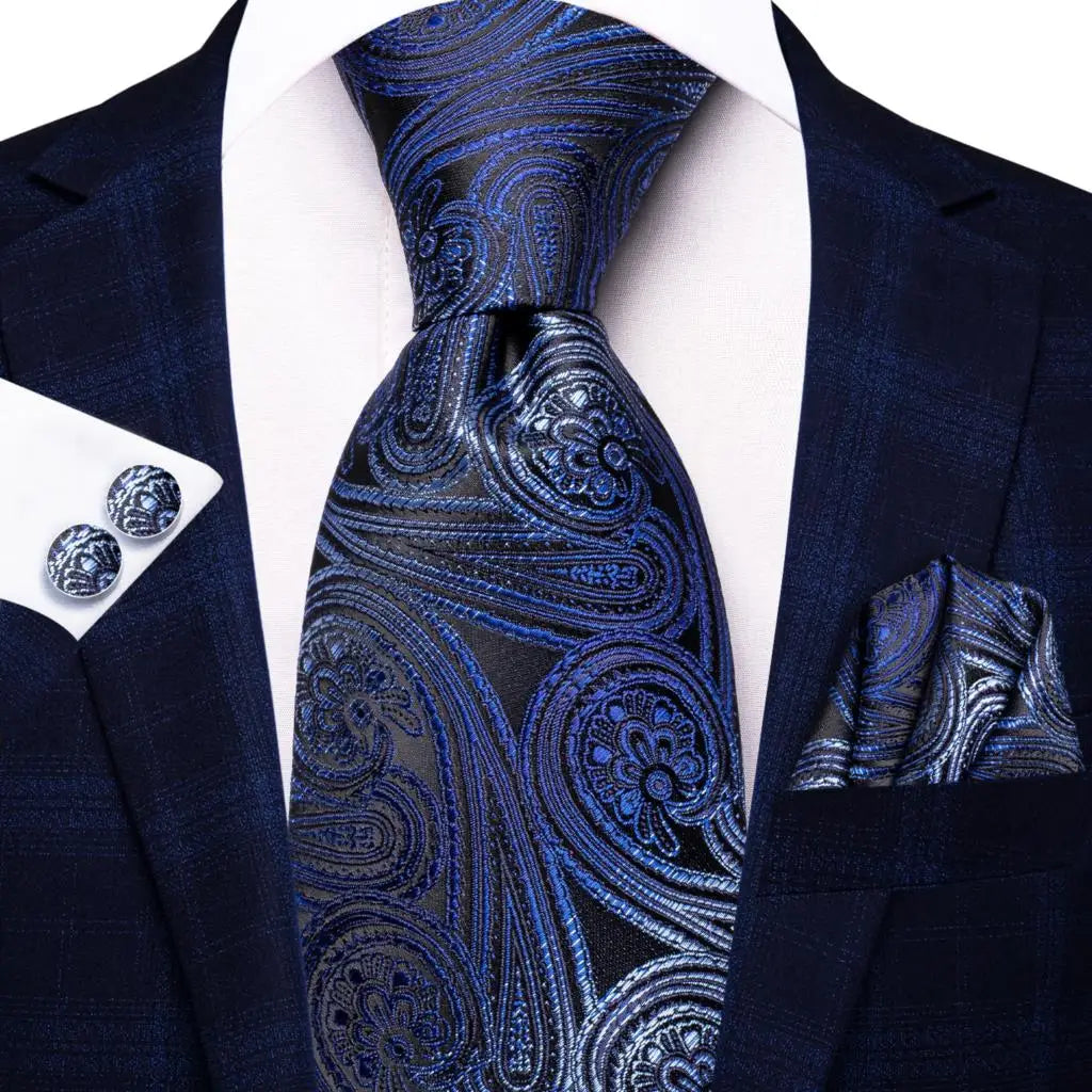 Hi-Tie Blue Business Solid 100% Silk Men's Tie NeckTie 8.5cm Ties for Men Formal Luxury Wedding High Quality Gravata Good Vibrations