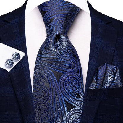 Hi-Tie Blue Business Solid 100% Silk Men's Tie NeckTie 8.5cm Ties for Men Formal Luxury Wedding High Quality Gravata Good Vibrations