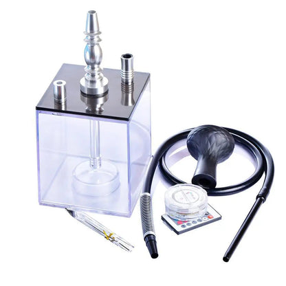 Portable acrylic hookah kit with LED light, including silicone hose and bowls, ideal for smoking enthusiasts.