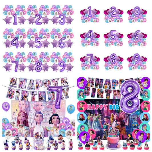 Kpop Demon Hunter Balloons Huntrix Accessories K Pop Demon Hunter Birthday Decorations Cups Plates Backdrop Accessories Good Vibrations